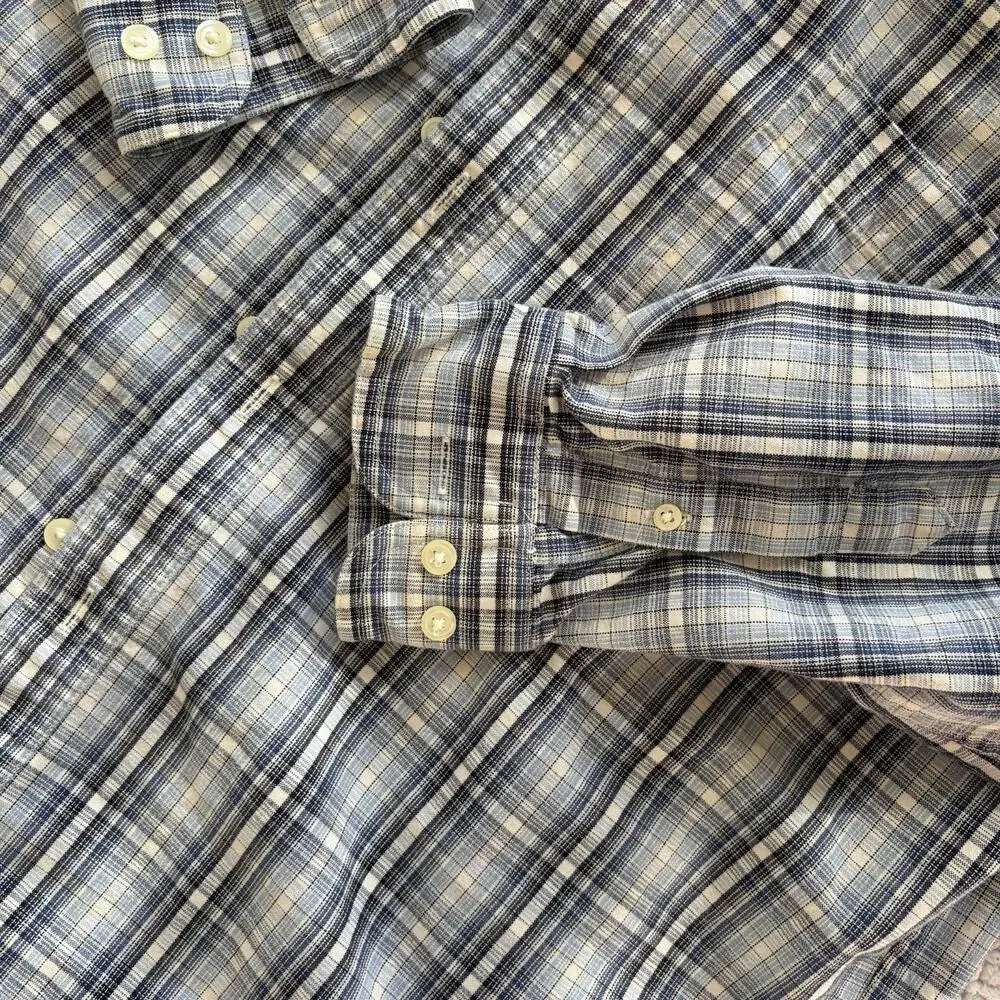 Eddie Bauer Mens Relaxed Fit Plaid Button‎ Down Shirt Blue 100% Cotton Size L